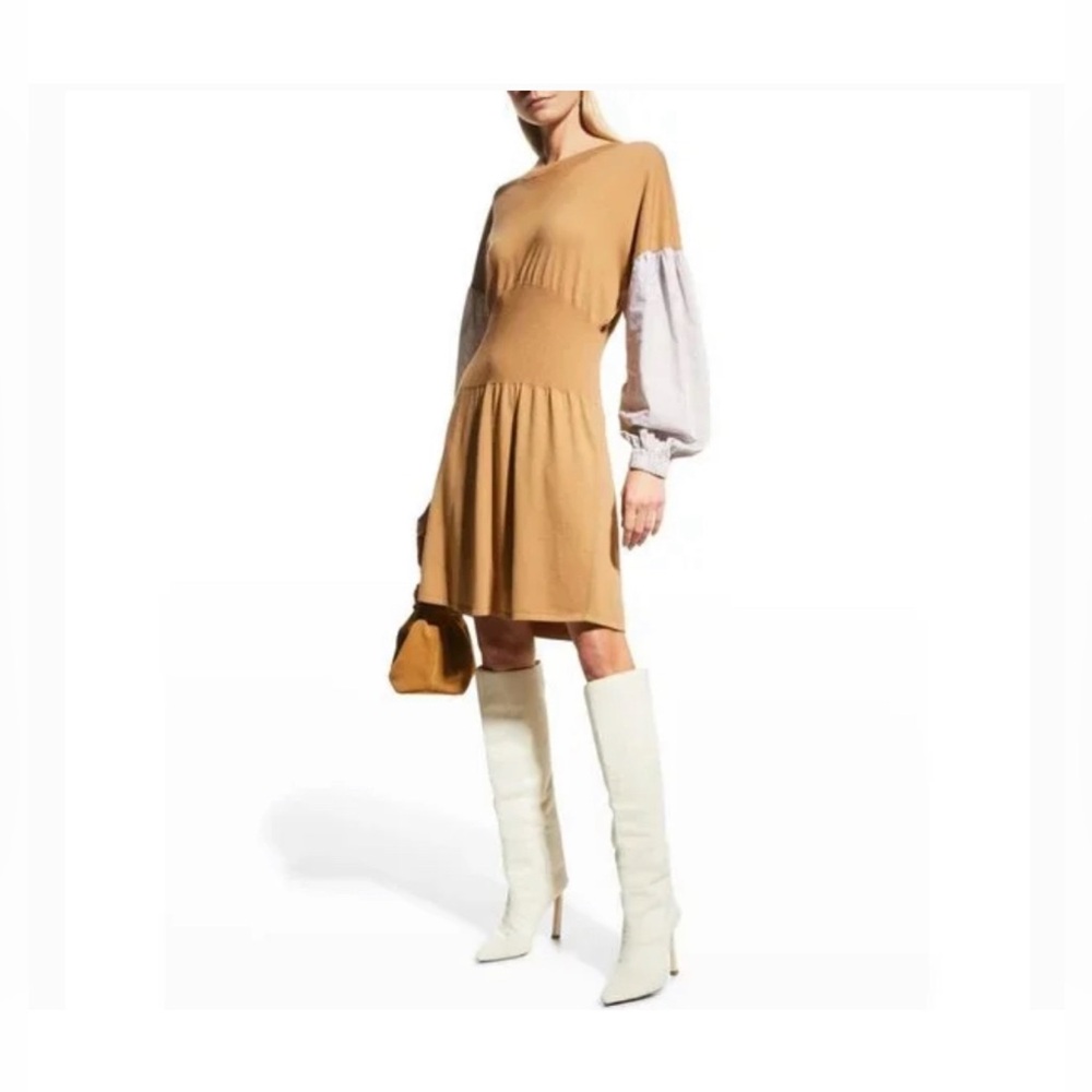 $395 Derek Lam Crosby Women's Brown Lainey Mixed Media Sweater Dress Size Large